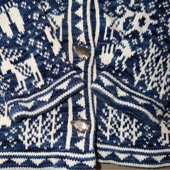 Sage Greek Liz Ence Blue/White Sweater sz S Celtic Paleolithic Arrowhead Buttons - Picture 11 of 16